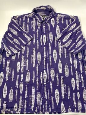 VTG 90s BD Baggies Men XL Short Sleeve Button Down Shirt Nautical Sailboat Print